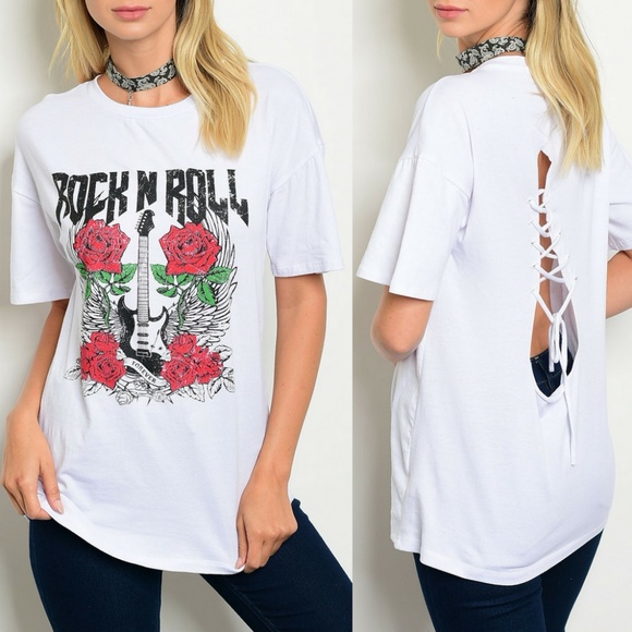 Gal Boss Tops - White "Rock N Roll" Print Top {Gal Boss}